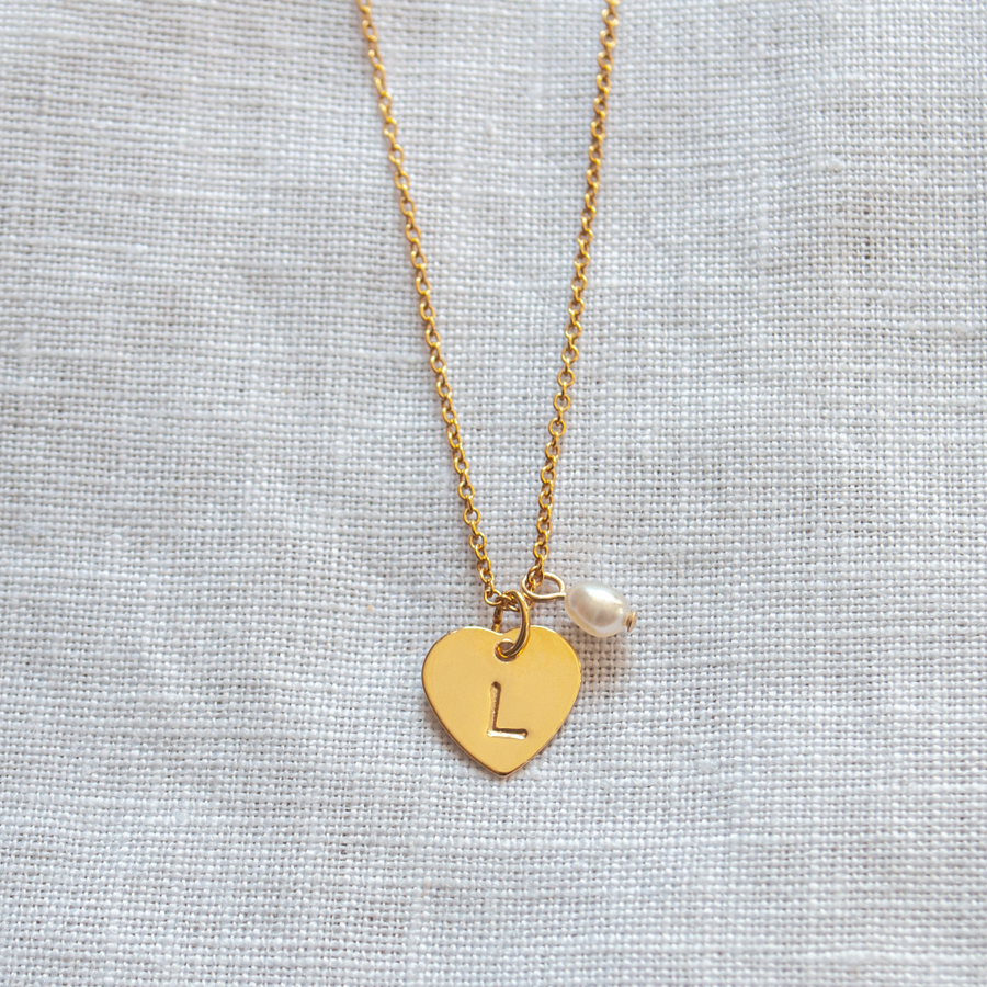Halskette Herz Gold Gravur mit Perle personalisierbar