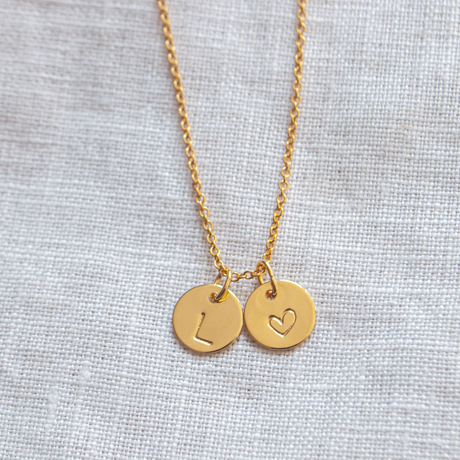 Halskette Gold zwei Plättchen Gravur personalisierbar Initialien Buchstaben Herz